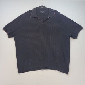 Rag & Bone Polo Sweater Mens 2XL Black Ribbed Knit Short Sleeve V-Neck